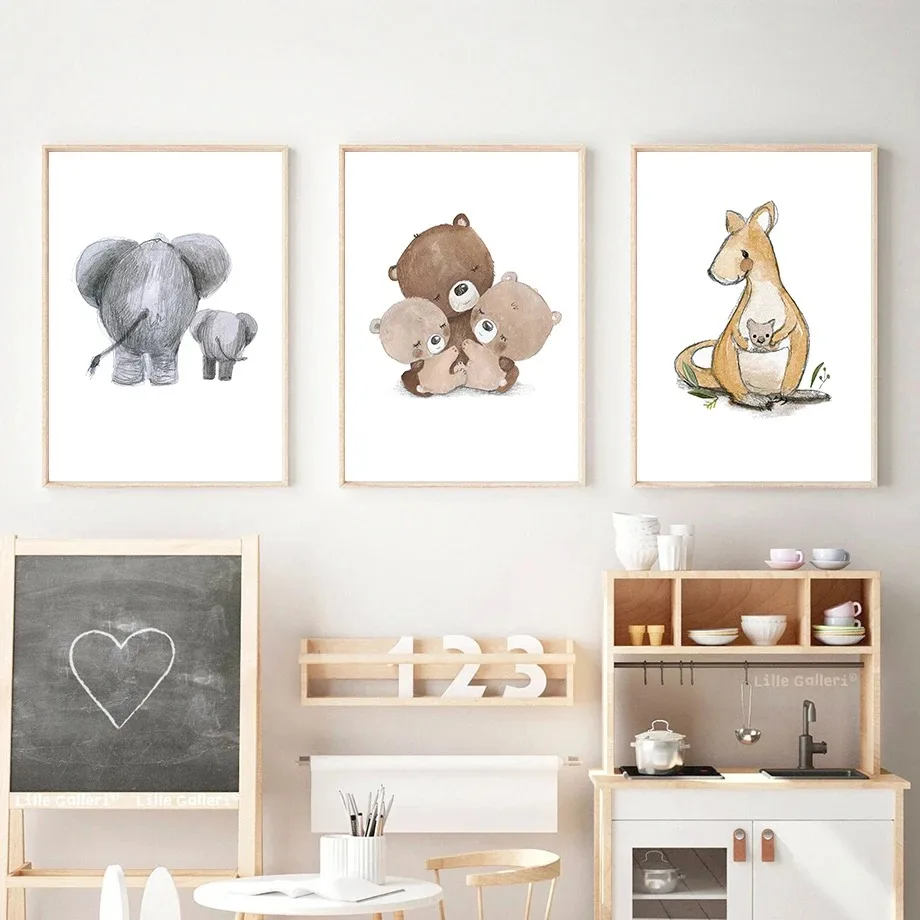 Bear Elephant Kangaroo Rabbit Bird Snail Wall Art Aesthetics Print Canvas Painting Posters for Living Room Modern Home Decor  ﻿