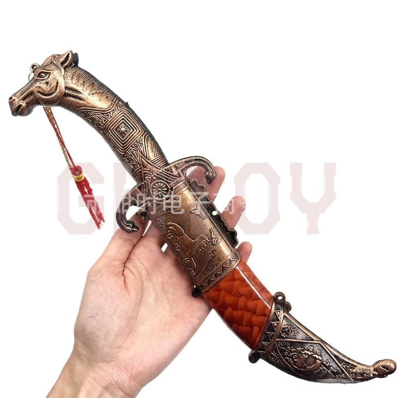 

32cm/12.6in Horse Head Shaped Curved Knife Metal Handicraft Ornaments Decorative Swords Uncut Blade Collections Desktop Displays