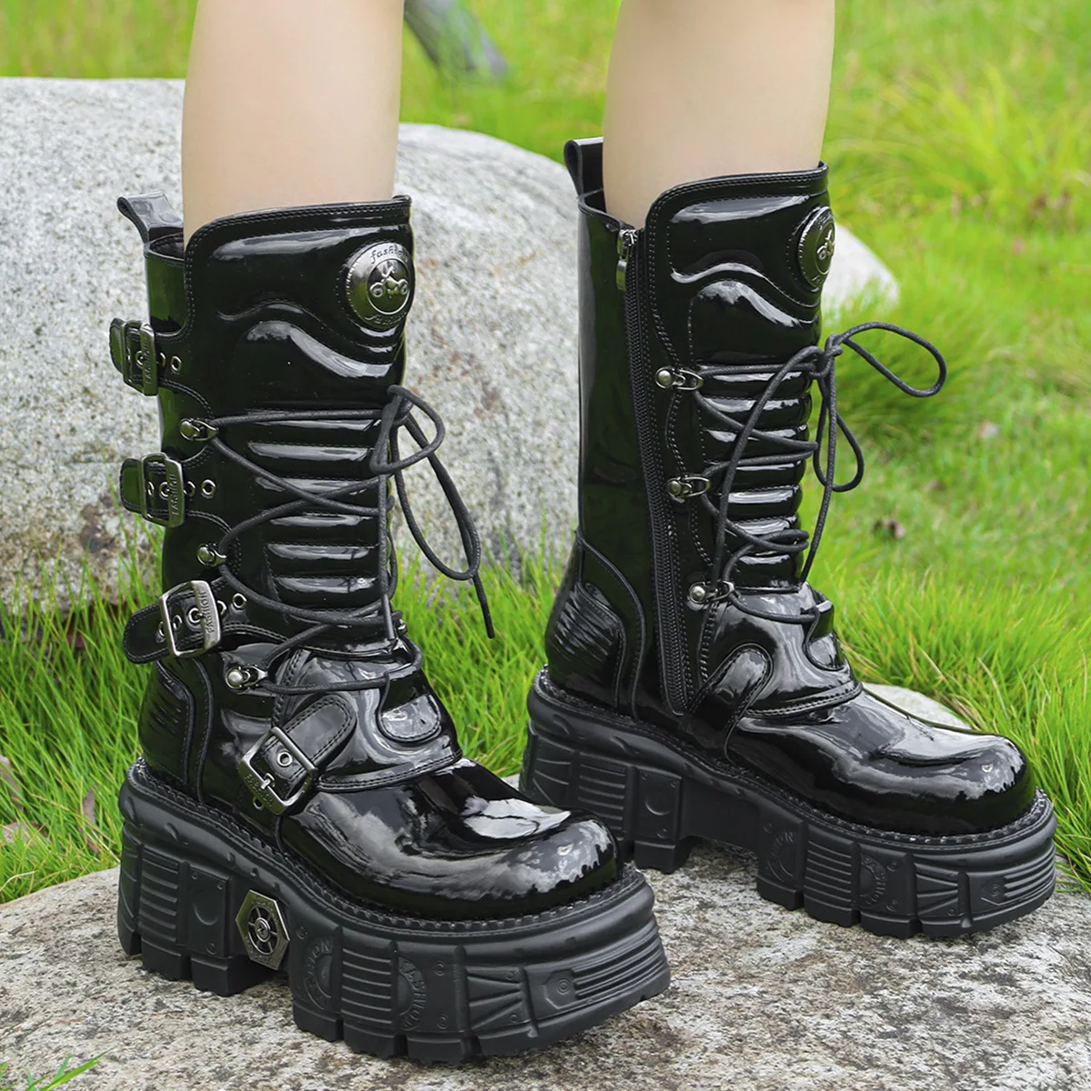 Thick Platform Niche Boots European American Style Mirror Gothic Motorcycle Punk Boots for Women