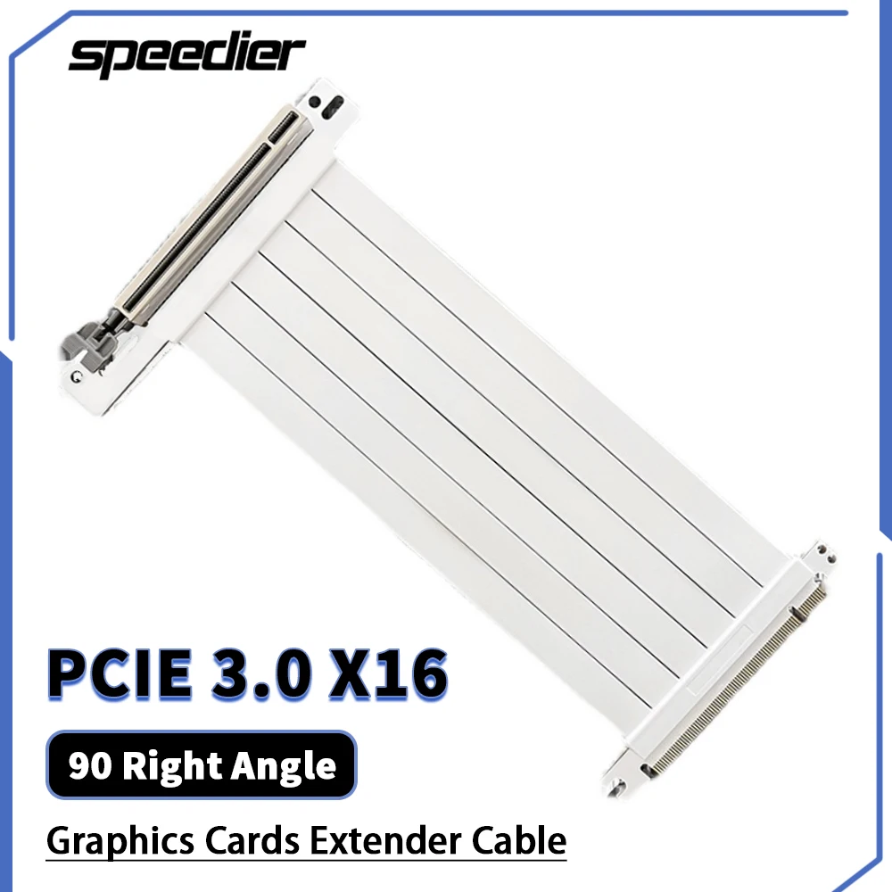 White Bracket PCI-E 3.0 16x Extension Cable (90 Right Angle) GPU Vertical Riser PCI Express X16 Graphics Cards Extender Cable