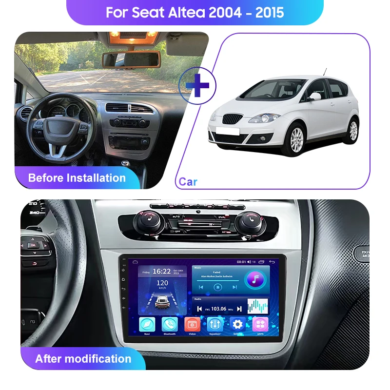 2Din Android 13 Car AutoRadio For Seat Altea 2004 - 2015 4G+WIFI Carplay GPS Navigation Car Radio Multimedia Stereo Video Player