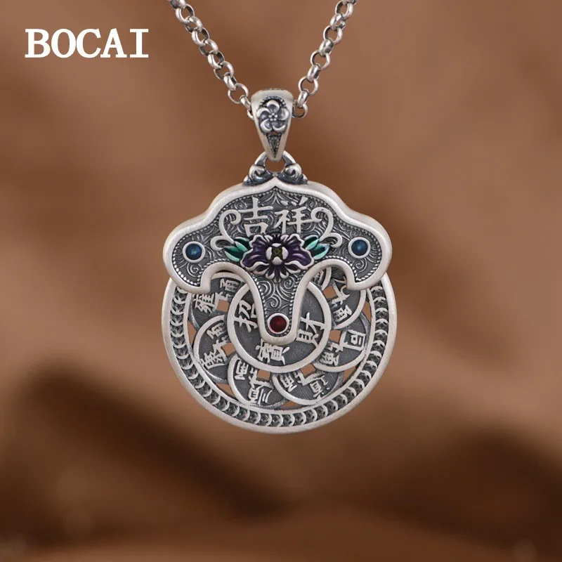 BOCAI  New S999 Silver Retro Grand Auspicious Ancient  Kangxi Yongzheng Qianlong Copper Coins Pendants Men and Woman