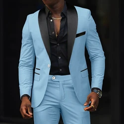 2024 Fashion Men Boutique Business Stretch Fabric Double Slit Solid Color Suit Pants Two Piece Set Dress Blazers Jacket Trousers