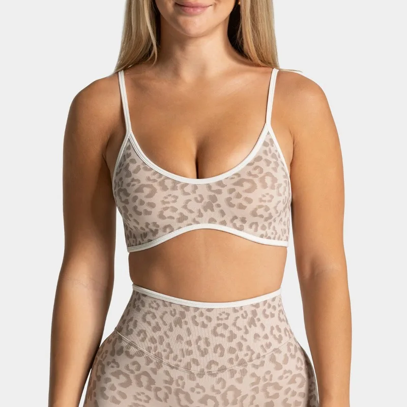 New Leopard Print Thin Strap Yoga Bra Stretchy Slim Fit Push Up Beautiful Back Sweat Absorbent Outdoor Running Fitness Bra