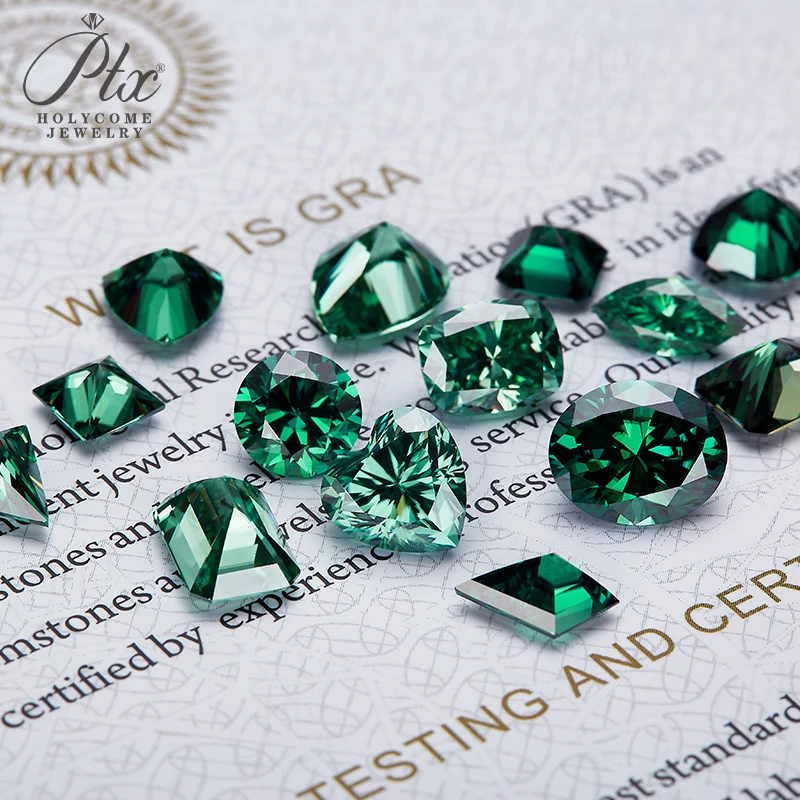 Sparkling Green Moissanite Diamonds Assorted Shapes Including Round Oval & Heart Exquisite Loose Gemstones for Jewelry Creation