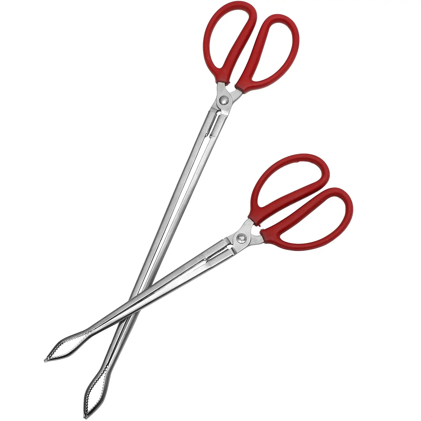 2 PCS Tools Garbage Tongs Scissor Stainless Steel Pick up Mud Fish Clamp Red Clip