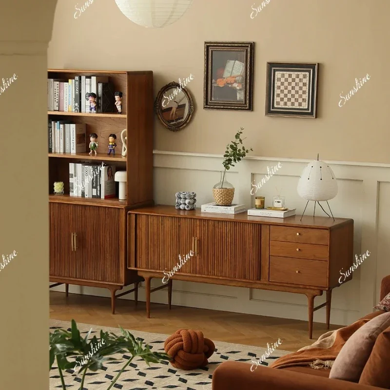 Retro dining side cabinet, cherry wood organ, rolling shutter door, living room solid wood sofa side cabinet  FT