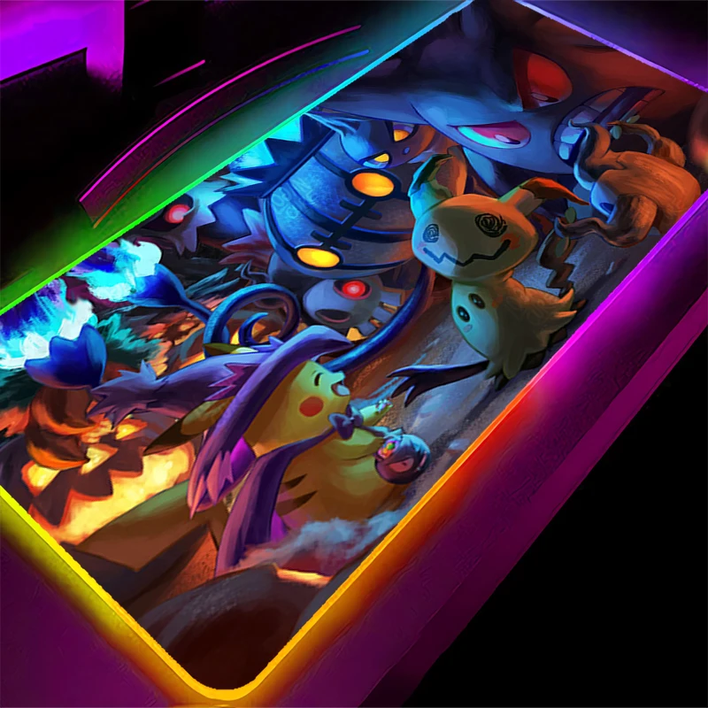 

RGB Large Gaming Mouse Pad P-Pokemon Mimikyu 90x40cm Anime PC Computer Game Desk Mat Backlight XXL Laptop LED Mousepad Backlight