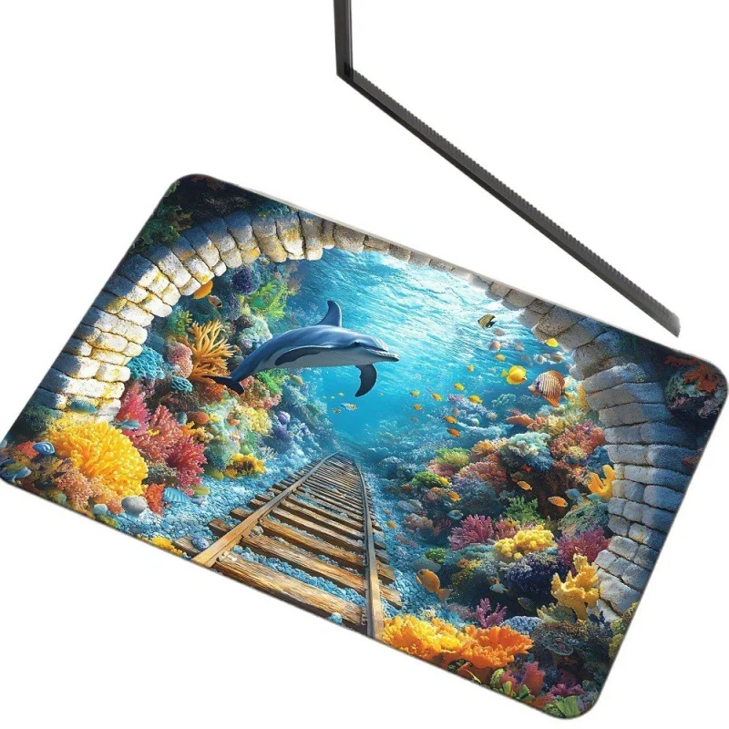 

Коврик для ванной комнаты VIKAMA Underwater World - впитывающий, нескользящий, декоративный коврик для дома, для ванной комнаты