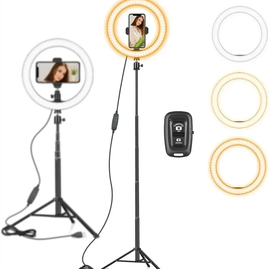 VIKEFON LED Ring Light USB Dimmable Photography Studio Fill Lamp With Tripod Stand & Remote Control for Tiktok Video Live Lamps