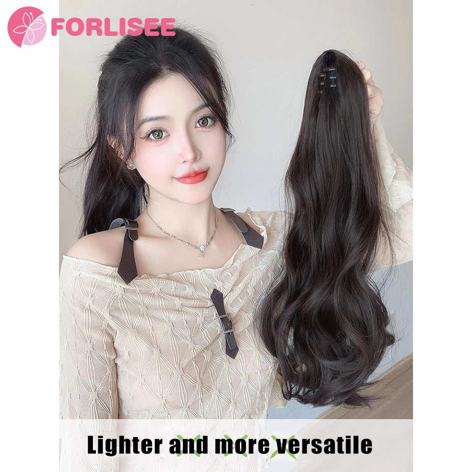 FORLISEE Synthetic Long Curly Hair Band With Grab Clip Ponytail Wig Curly Hair False Ponytail Fluffy Hair Can Be Braided