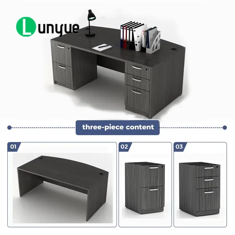 Modern Wooden Desk with Drawers Cheap Computer Table for Home Office Staff Workstation Supply Durable Storage