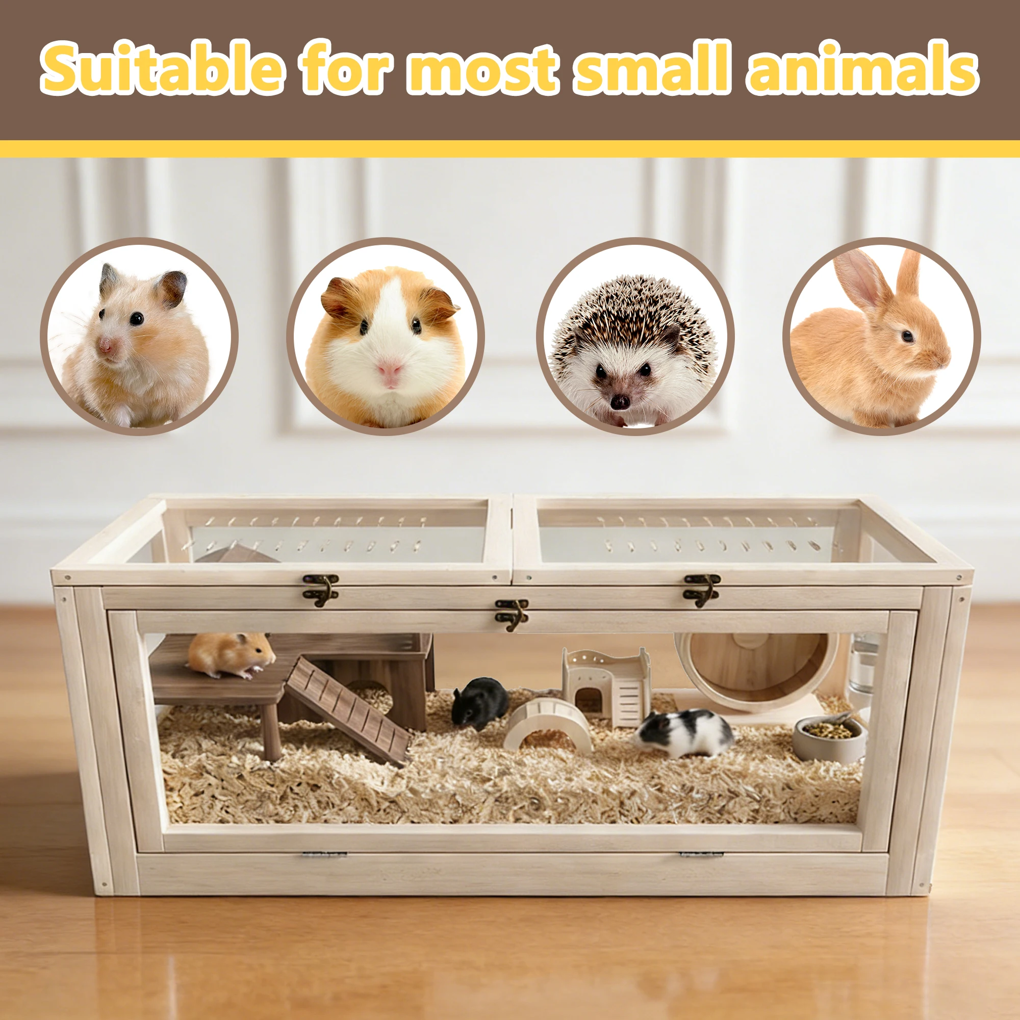 

31.5×15.75×15.75in Wooden Pet Cage, Openable Top Hamster Guinea Pig Cage, Clear View Small Animal Living House