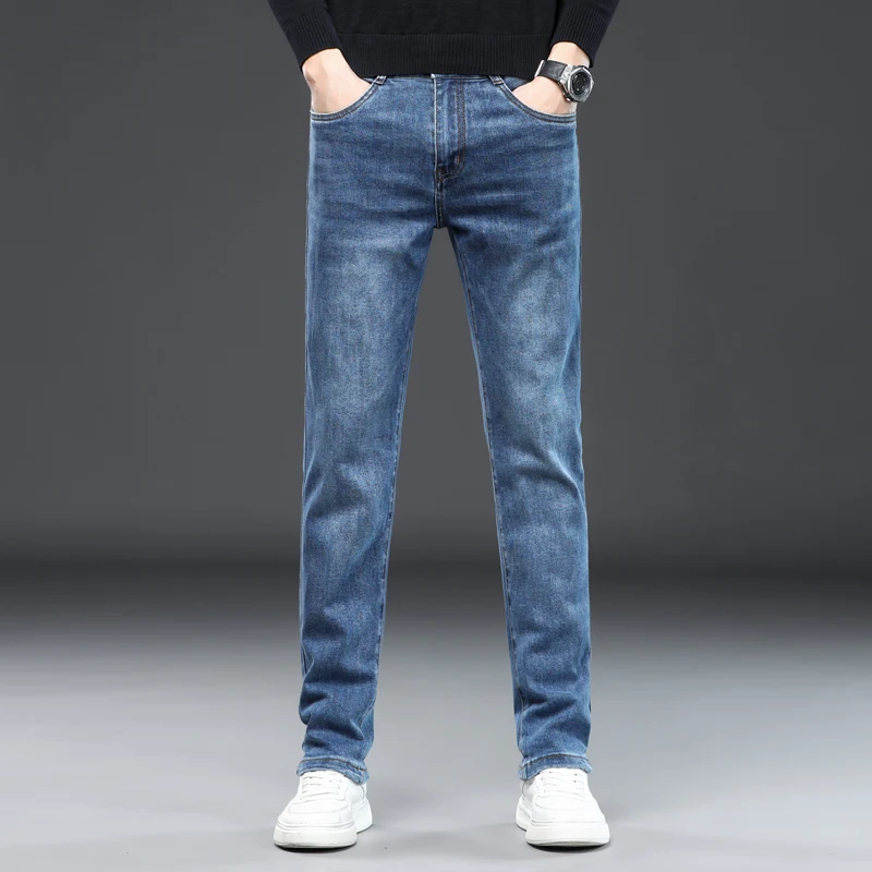 

Men's jeans slim straight leg pants spring/summer elastic pants cargo Casual pants jeans for men blue demin skinny jeans men