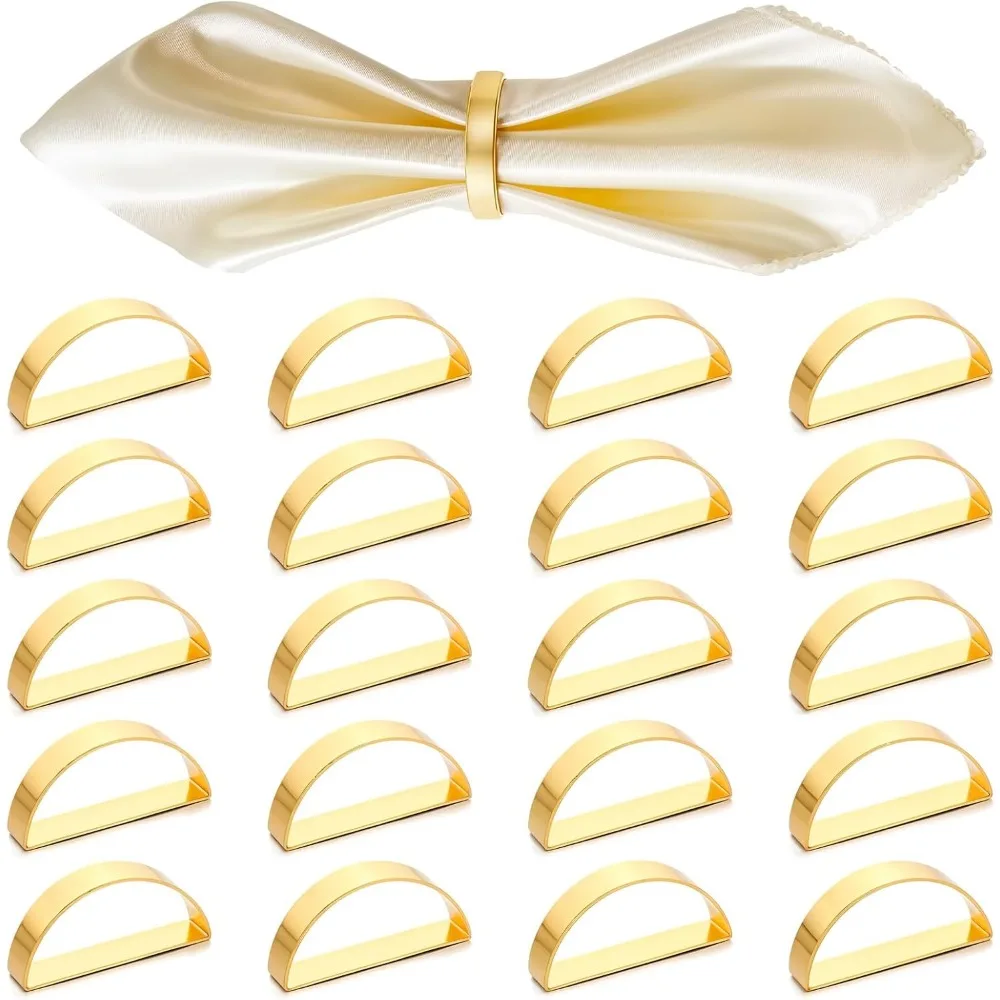 

20 Pcs Gold Napkin Rings, D-Shaped Metal Napkin Ring Semicircle Table Decoration Rings for Weddings, Birthdays, Parties