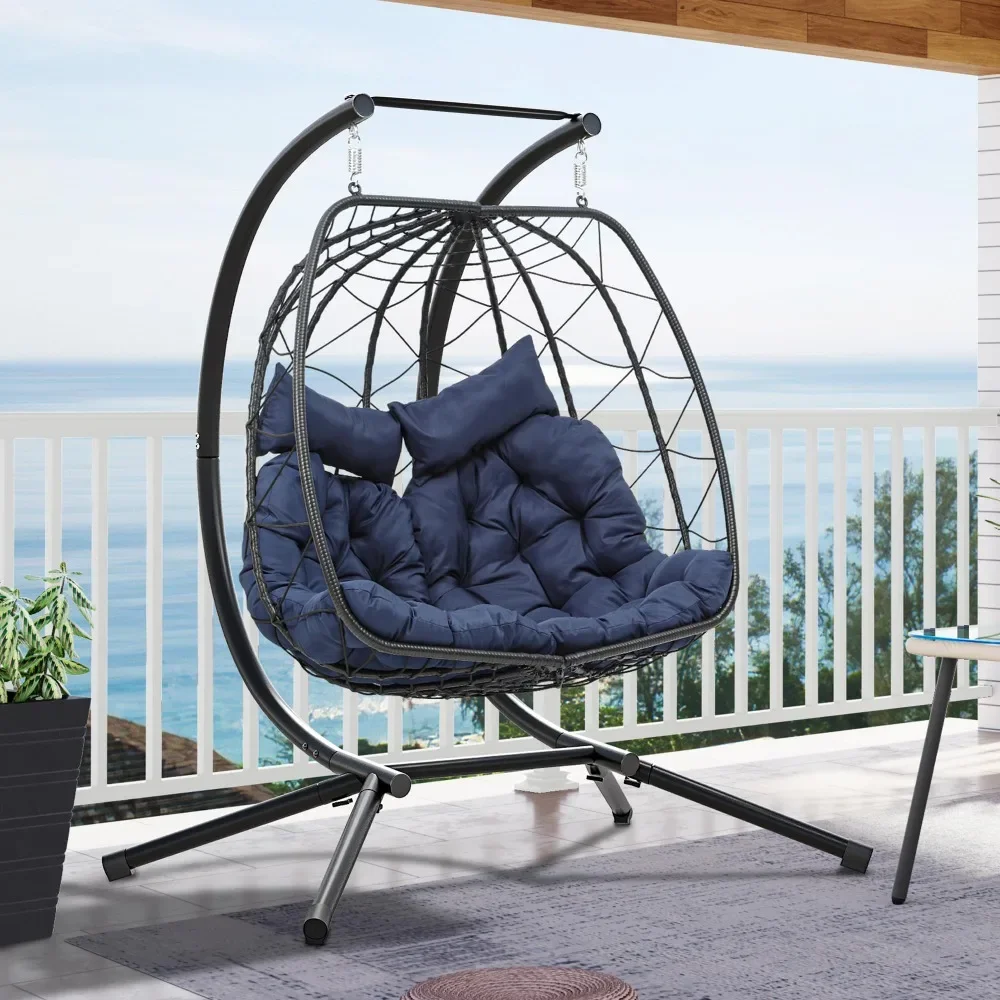 2024 New  Egg Swing Chair with Stand Double  2 Person Wicker  Indoor Outdoor Hammock Egg Chair