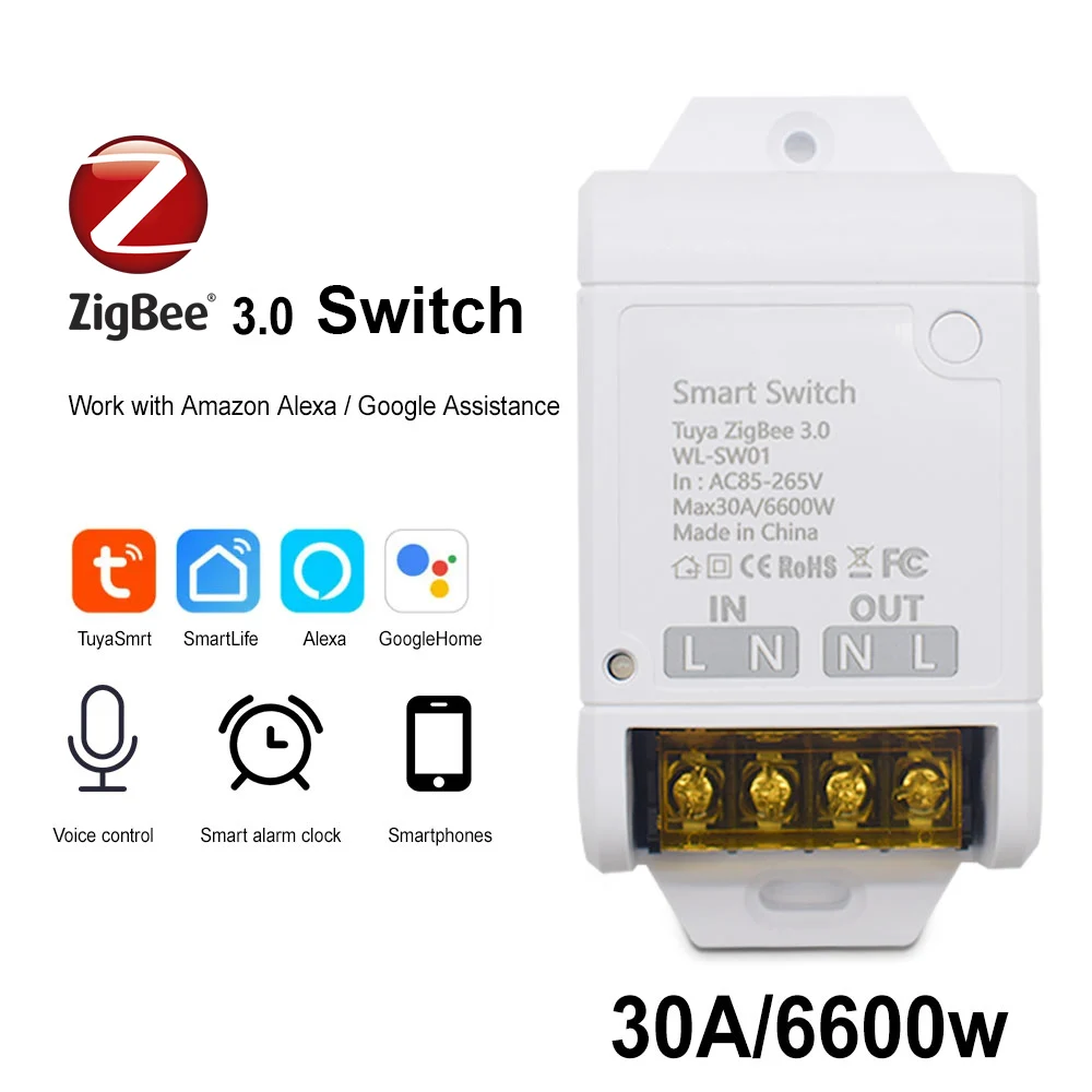 ZigBee WiFi Switch 30A High Power AC85-260V 220V For Tuya Smart Life App Alexa Google Assistant Voice Control