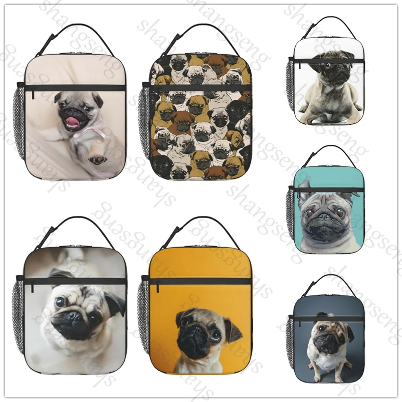 

Lunch Bag insulated bag,student thickened waterproof Bento Bag Outdoor Travel Ice Pack, Picnic Bag Puppy Pug Dog Print