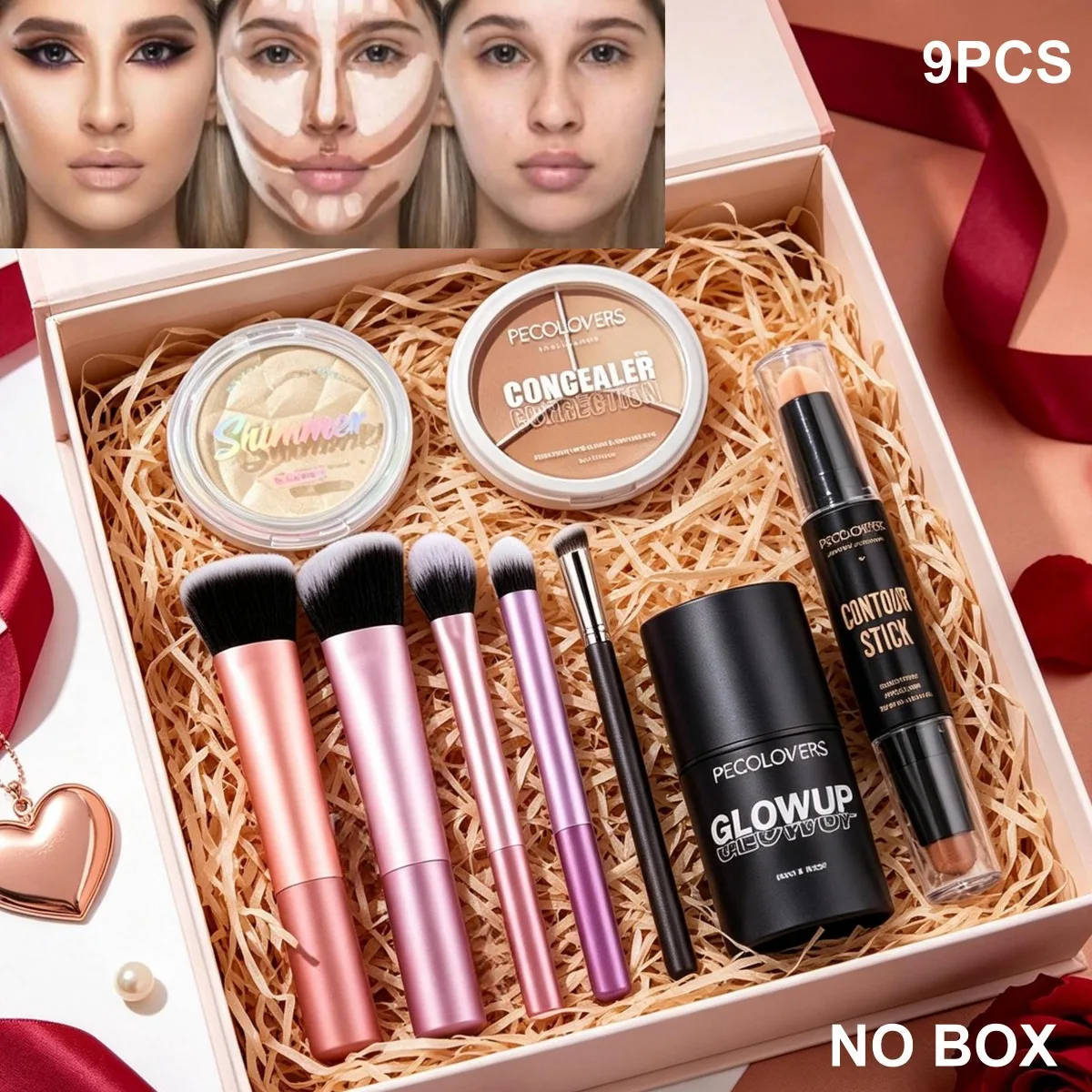 9PCS 9PCS Brightening Face Makeup Suit, Concealer + Repair Stick + Highlighter + Blush Powder + Makeup Brush, Hide Skin Defects - Aliexpress Deal