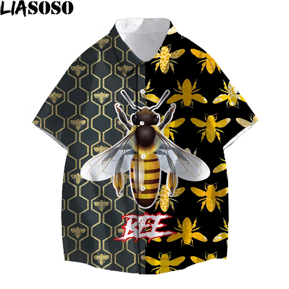 LIASOSO 3D Print Beach Hawaii Men's Women's Shirts Trend Design Bee Honey Surf Swimming Vacation Casual O-neck Polyester Shirts