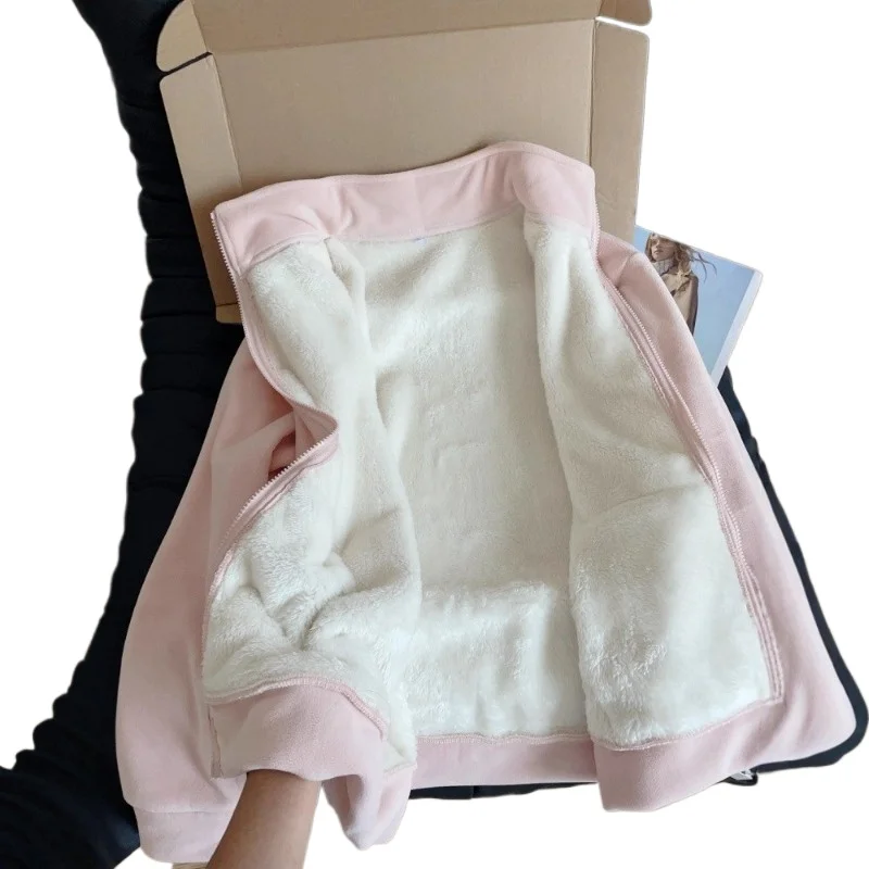 Fleece Jacket Inside Women's Autumn and Winter Women's School Uniform Jacket Liner Fleece Sweater Thick Artifact Loose Cardigan.