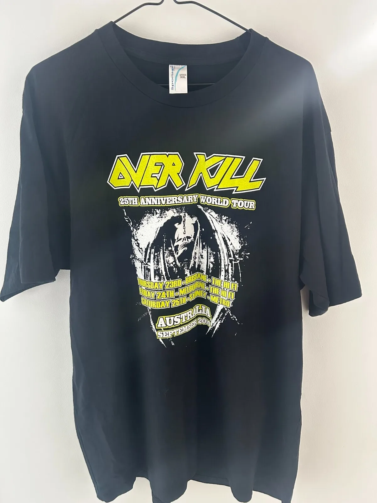Overkill 25th Anniversary World Tour,Australia Sept 2010 T Shirt 2XL