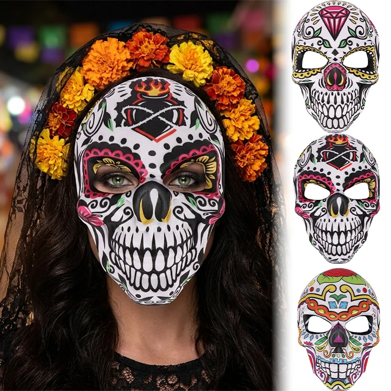 Máscara de Calavera del Día de los Muertos, Calavera Mexicana, Accesorio de Disfraz para Halloween, Cosplay, Fiesta de Disfraces, para Hombres y Mujeres