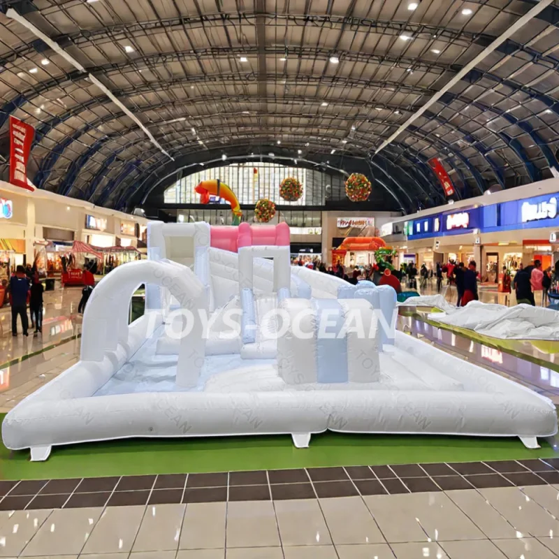 Customized 2024 New Fashionable Mini White Splash Pad Water Park Inflatable Obstacle Course Playground Castle Slide Combo