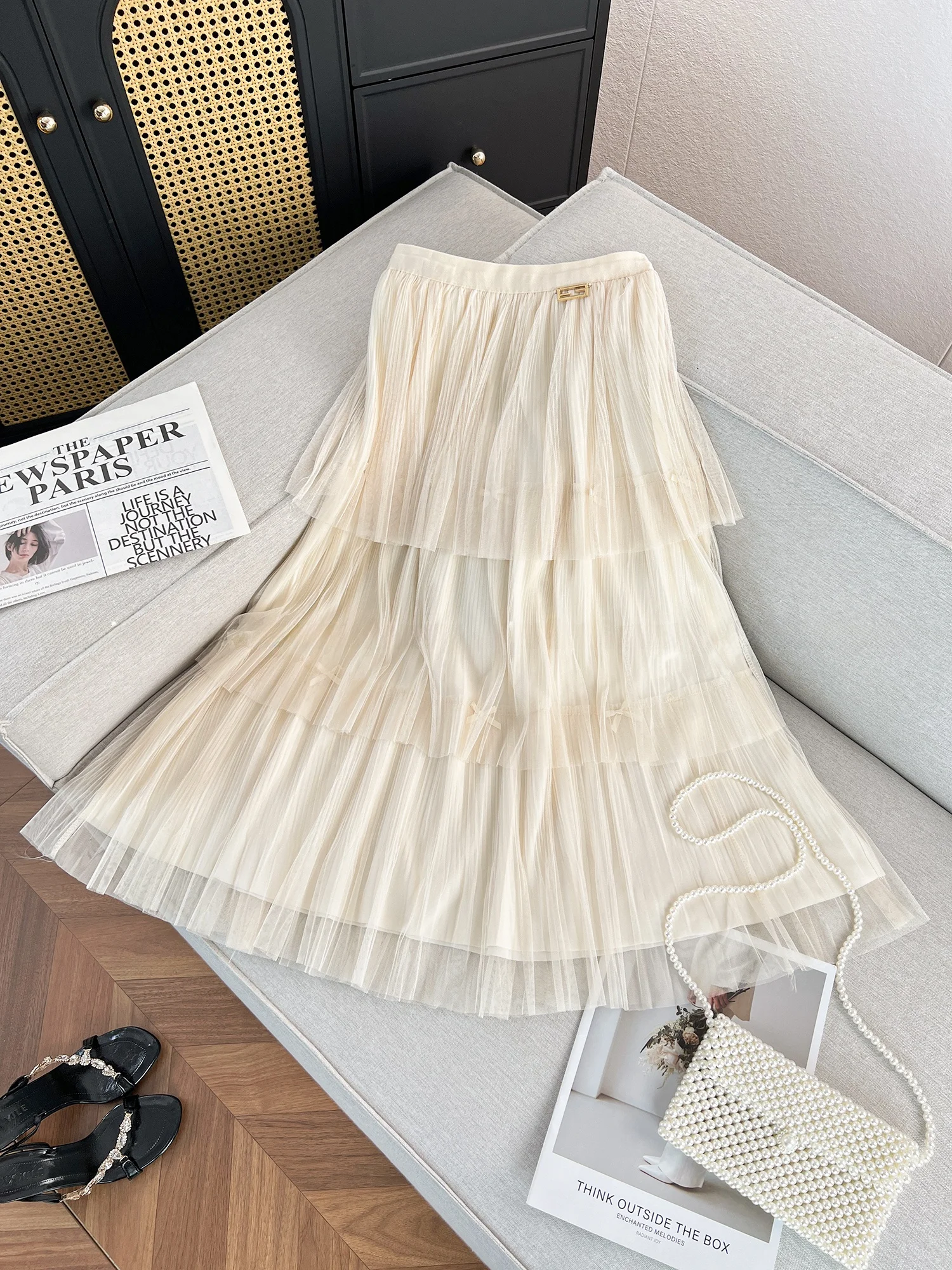 

Ele Faionable, летняя новинка, утягивающая высококачественная юбка-тортик средней длины, женская юбка с высокой талией, другой материал