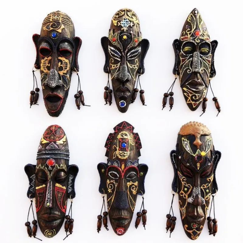 Resin South African Hanging Decoration Painted Mask Creative Craft Handmade African Decorative Ornament Pendant Decoration ZJ41