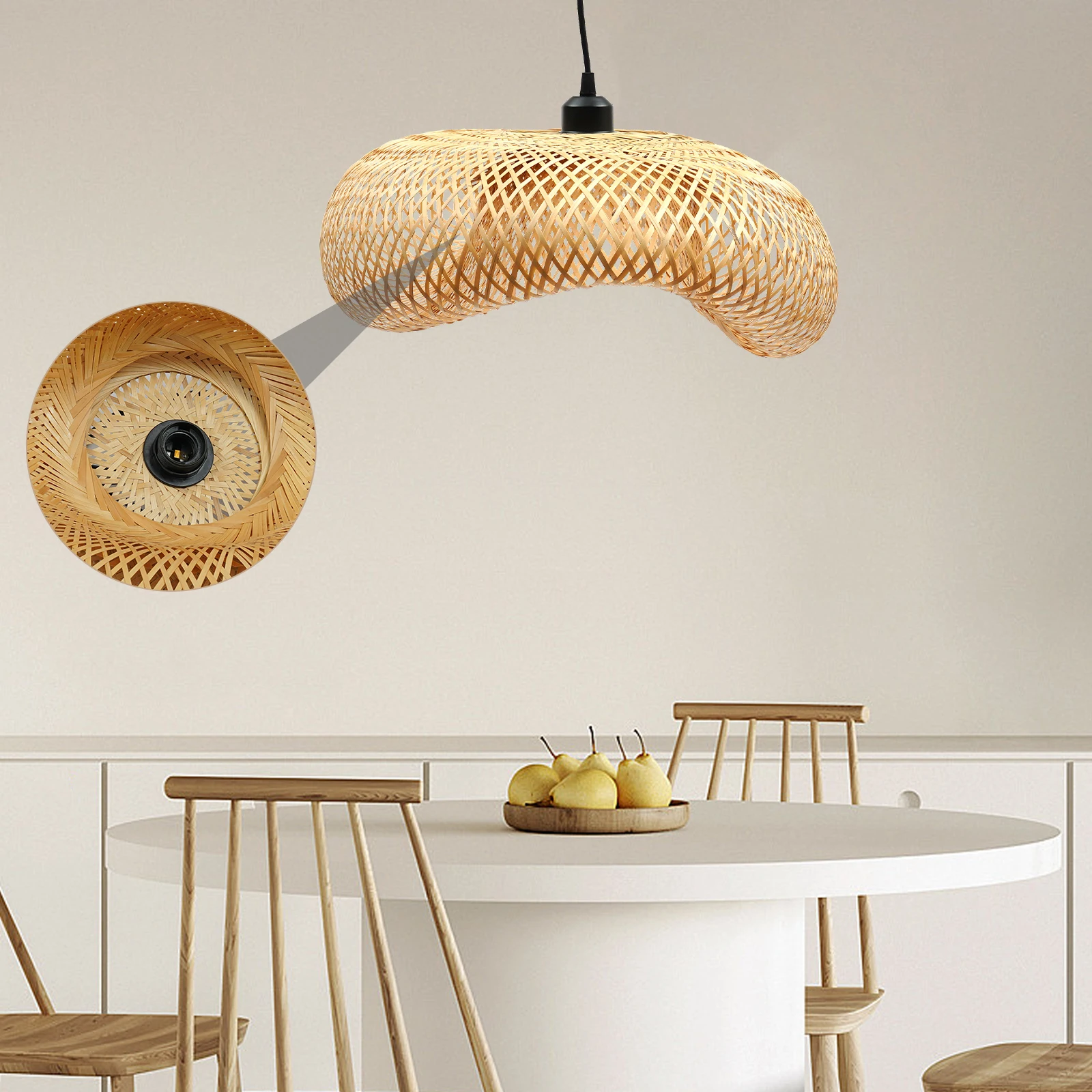 

Bamboo Wicker Rattan Shade Pendant Light Fixture Art Asian Hanging Ceiling Lamp