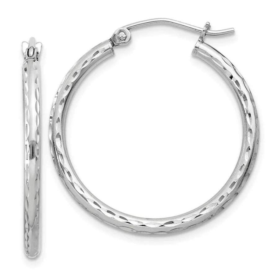 

Sterling Silver Rhodiumplated 2mm Diamond Cut Hoop Earrings
