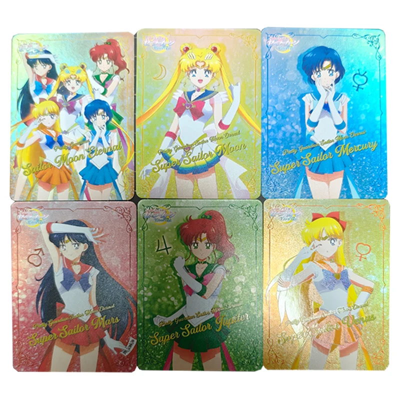 

6 шт./компл. 63X88 мм Diy Self Made Tsukino Usagi Mizuno Ami Коллекционная карта Цветная флэш-карта Hino Rei Kino Makoto Аниме-карта Подарочная игрушка