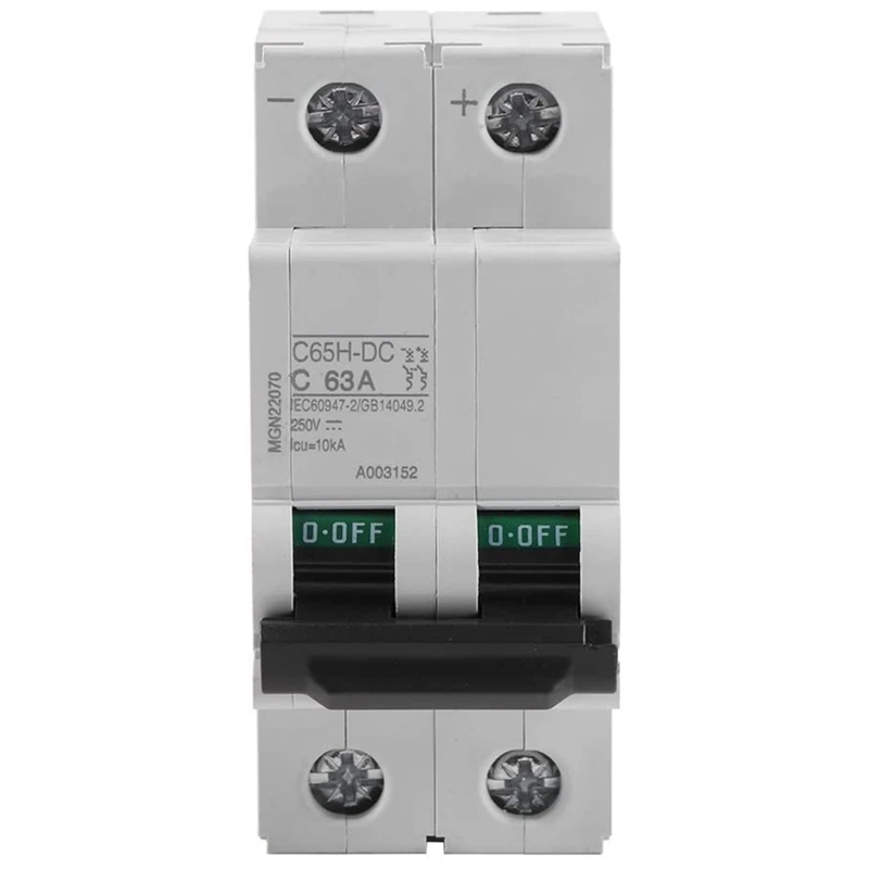 

2P 250V Low-Voltage DC Miniature Circuit Breaker For Solar Panels Grid System Din Rail Mount(63A)