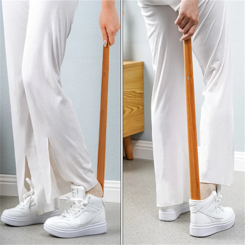 1PC 55CM Wooden Long Handle Magnetic Shoehorn Long Shoe Spoon Horn For Shoes Wear Shoe Easier Support For Pregnant Old People