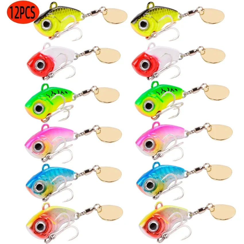 12Pcs Rotating Metal VIB Vibration Spinner Bait For Fishing Lures 5/10/15/20g Jigs Trout Winter Fishing Hard Baits Tackle Pesca