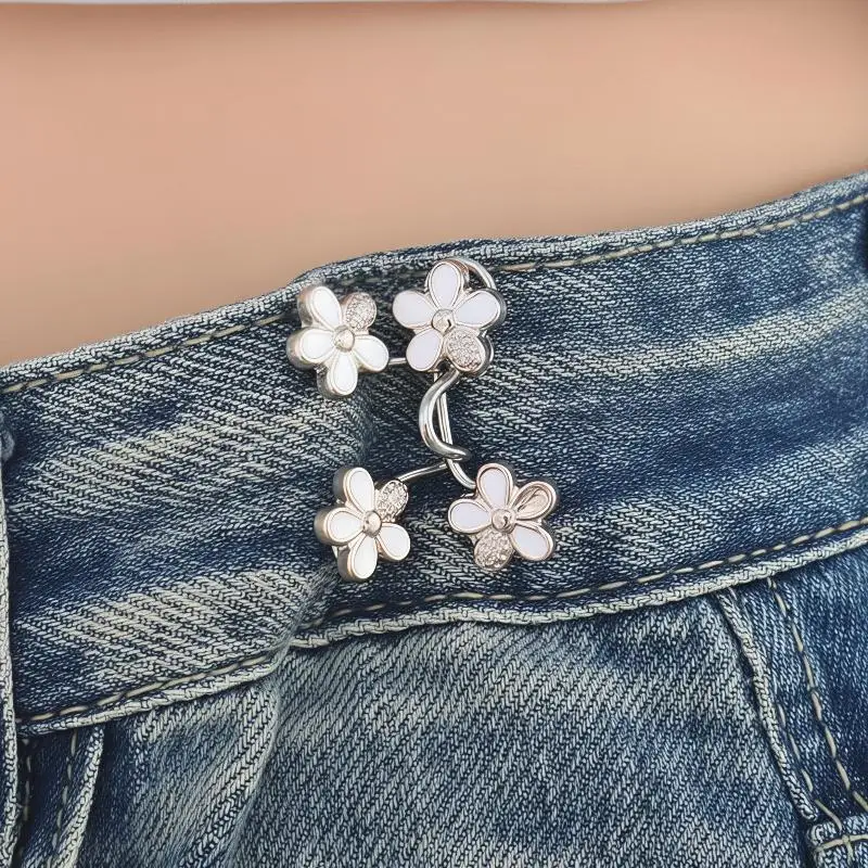 1 Paar Blumen-Schnallen zur Hosenengrenzung, abnehmbare Taillenknöpfe, Gürtelzubehör, Hosenclips, kein Nähen erforderlich. – Detail 2