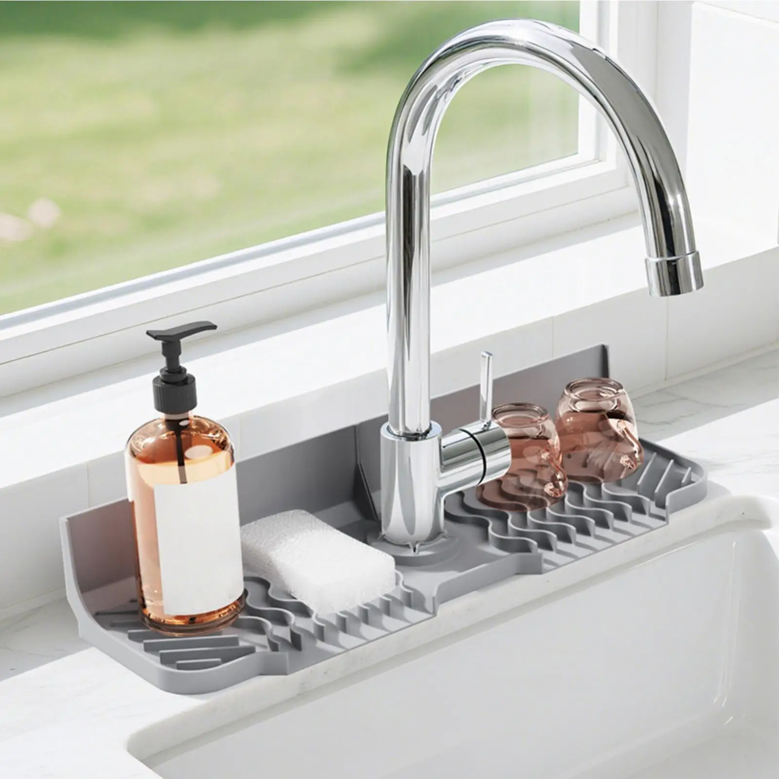 Sink Splash Guard Silicone Non-Slip Flexible Reusable Drain Pad Silicone Faucet Drain Pad For Home Bathroom Restaurant Counter