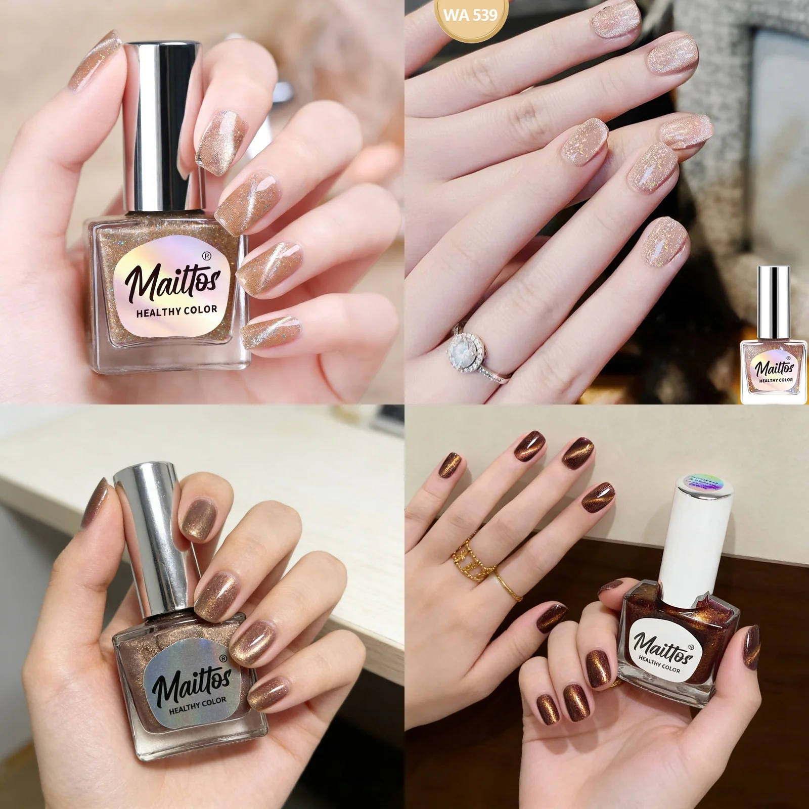 

12mlx4 [508/509/534/539] No-bake Cat Eye Water-based Nail Polish, Oderless, With magnet, drie quickly No need UV lamp, easy tear