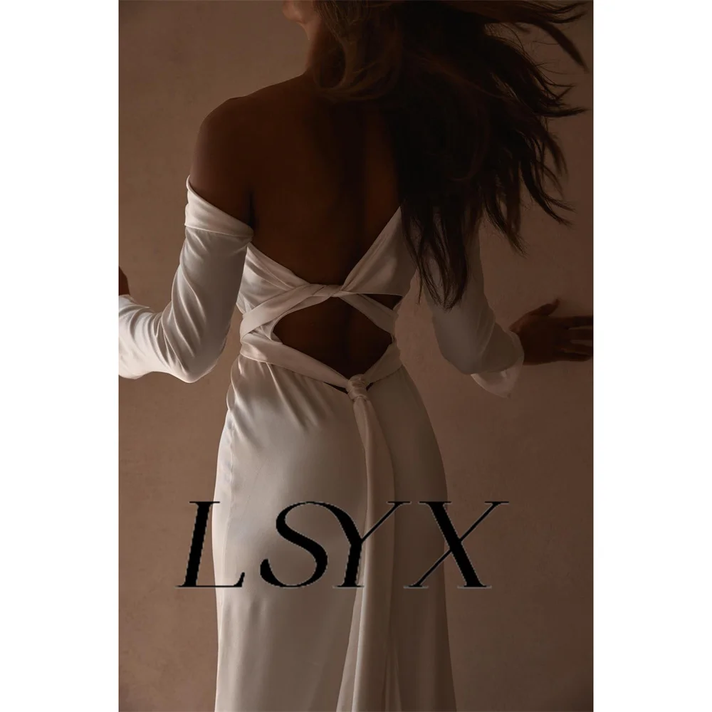 LSYX Sleeveless Simple One-Shoulder Long Sleeves Sheath Wedding Dress Soft Satin Open Back Floor Length Bridal Gown Custom Made