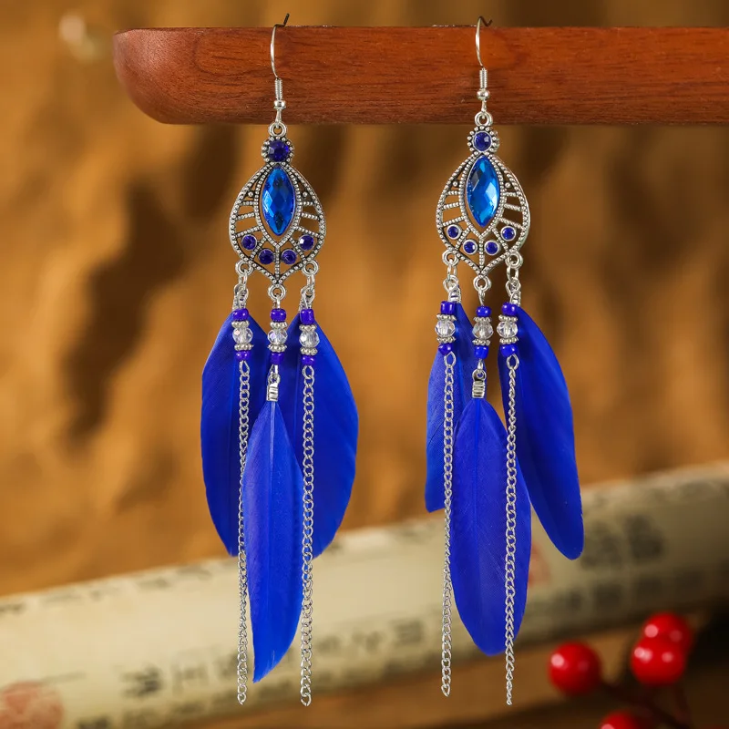Bohemian Wasser Tropfen Feder Ohrringe für Frauen Mode Elegante Frische Strass Kette Quaste Ohrringe Party Urlaub Schmuck – Detail 6