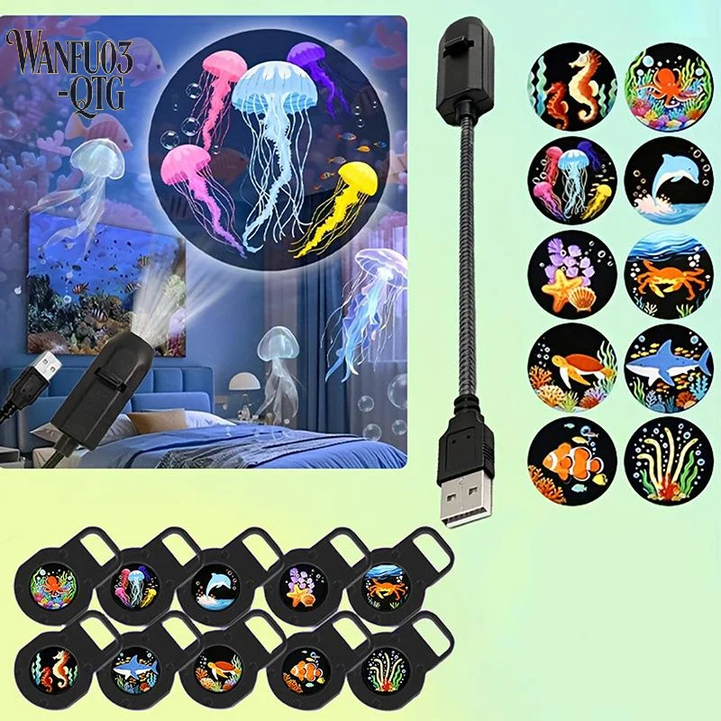 Hot Sale USB LED Ocean Life Projection Lamp Bedside Night Light Romantic Ambience Projector For Room Home Decoration