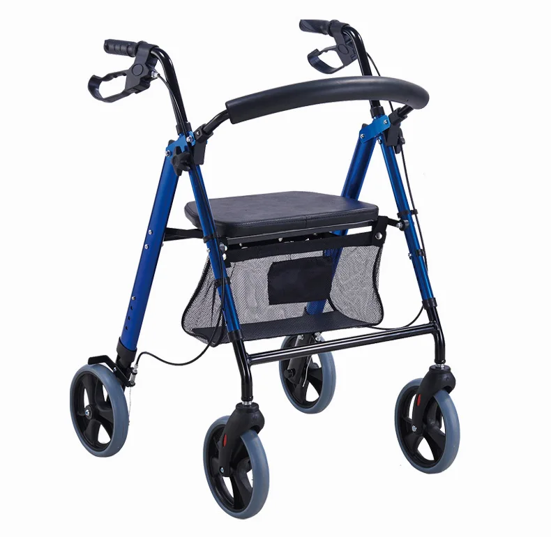 Shunkangda Four-Wheel Aluminum Alloy Hand Push Scooter for the Elderly with Handbrake Foldable Aid Shopping Cart