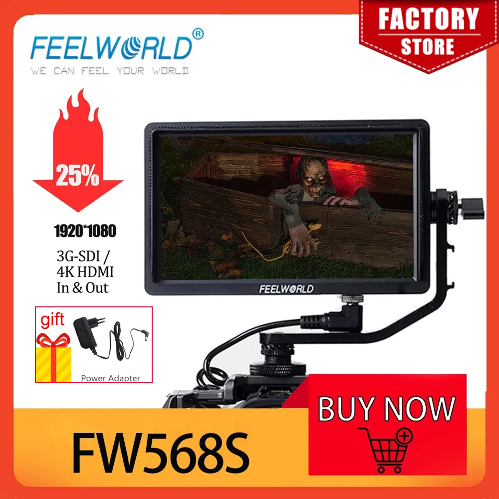 FEELWORLD FW568S 6 Inch 1920X1080 IPS FHD LCD Panel On Camera Field  Monitor 3G SDI 4KHDMI Input Output  for Youtube Gimbal Rig