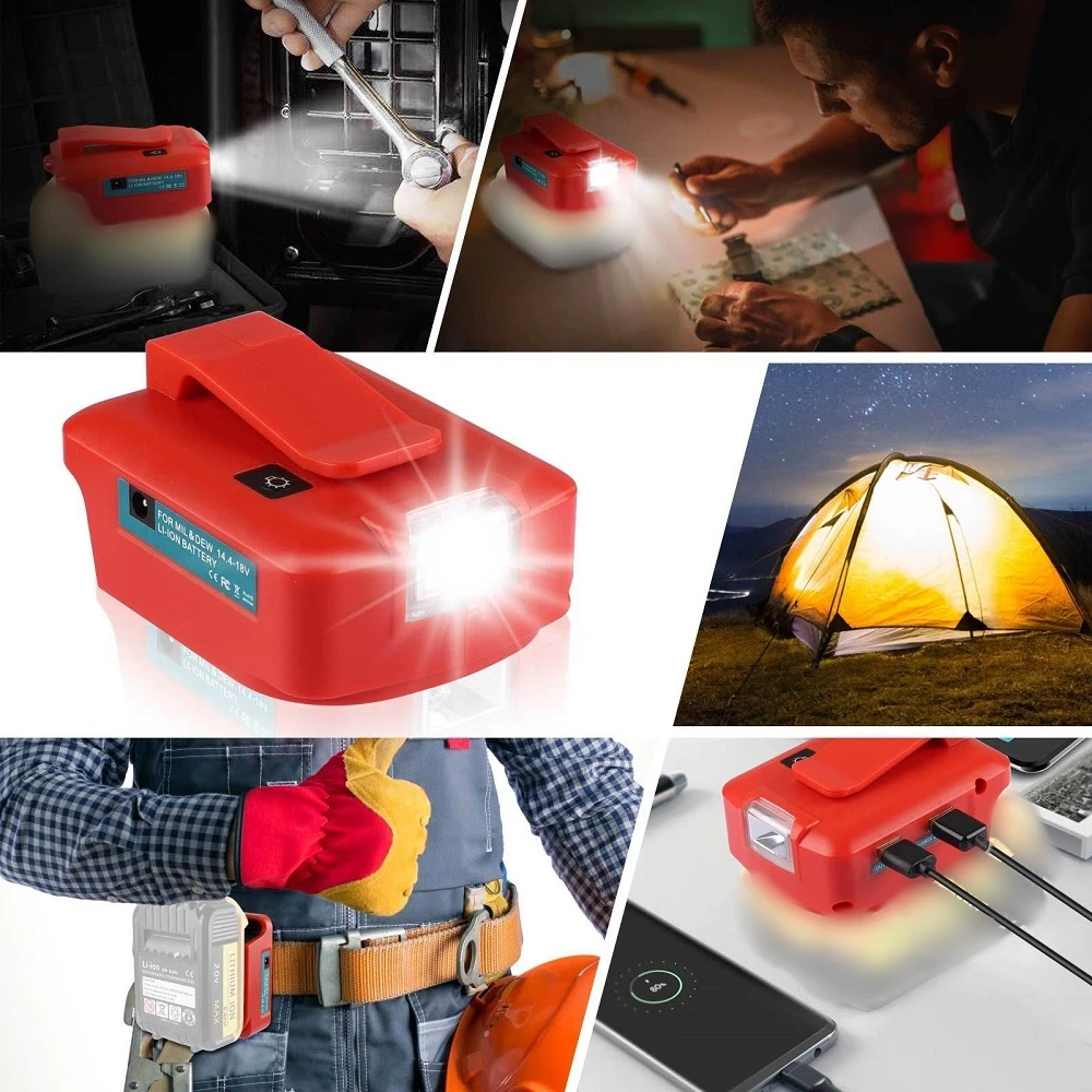 Adattatore per caricabatterie con porte USB a luce LED per lampada da lavoro di emergenza con batteria agli ioni di litio