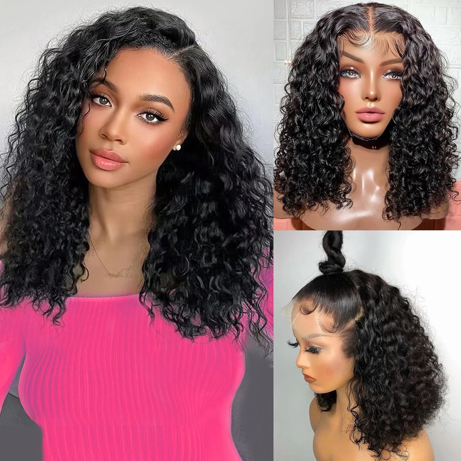Short Bob Wig Curly Lace Frontal Human Hair Wigs For Women Deep Wave 13x4 Lace Front Wig Human Hair Pre-Plucked Remy Wavy Wig
