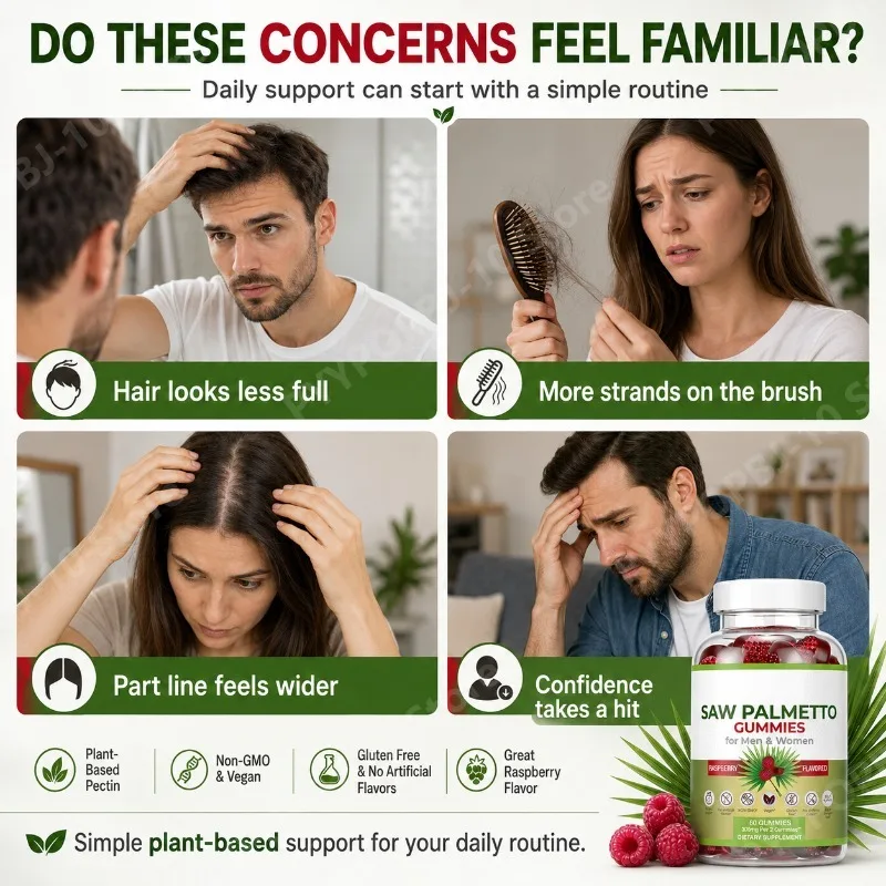 Saw Palmetto Gummies Daily Botanical Support Plant Based Raspberry Flavored 60 Gummies Non GMO Gluten Free