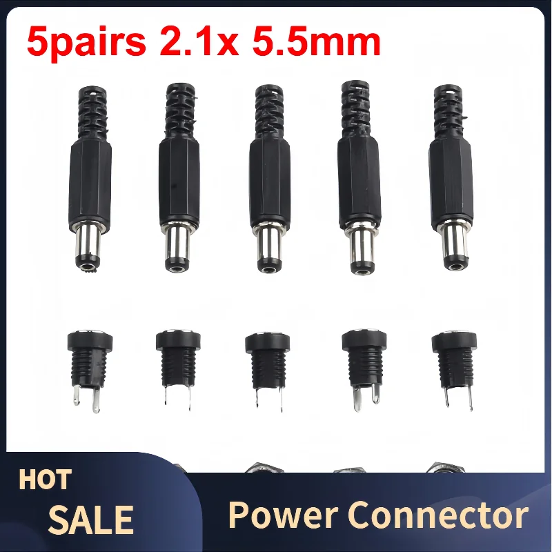 10Pcs DC 12V Adapter DC Power Connector Power Outlet Press-Fit DC Bus Female Jack Screw Nut Panel Mount Connector Adapter