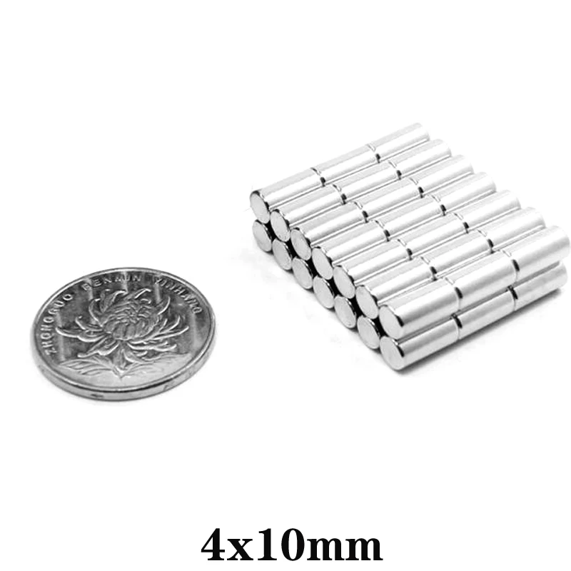 Imán de tierras raras de cilindro fuerte, imanes redondos de neodimio de 4x10mm, 4x10mm, N35, Mini disco magnético pequeño de 4x10mm, 20 piezas