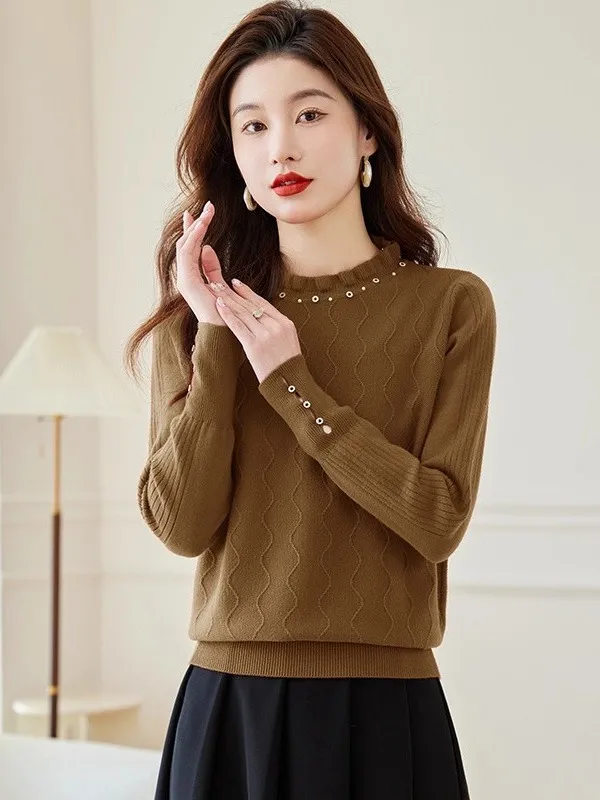 Herbst Winter f High Ne ort Gestrickte Pullover frauen Basis irt Innere Tragen Musoom Muster Warme Faionable Top